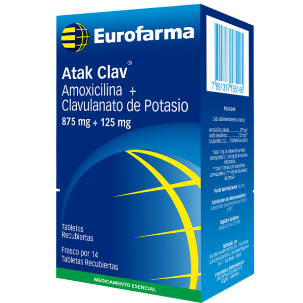 Atak clav 875 Mg + 125 Mg Frasco X 14 tabletas